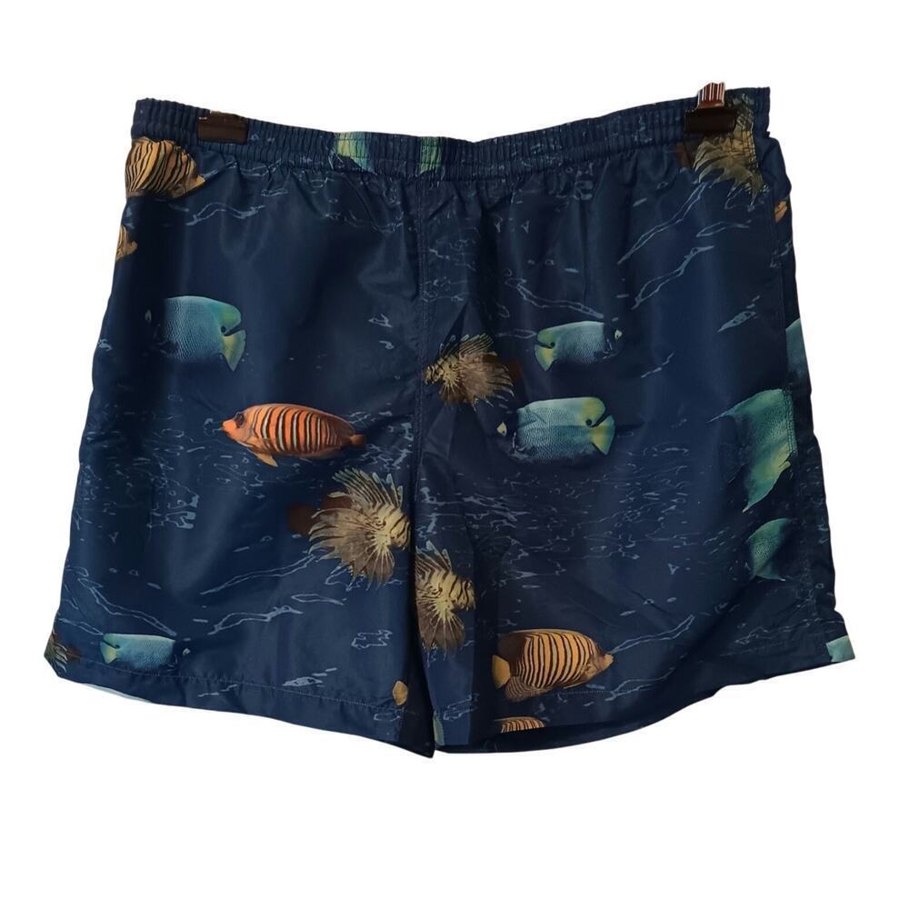 EUC Men's XL Nautica Swim Trucks Blue with Ocean Print Pockets EUC